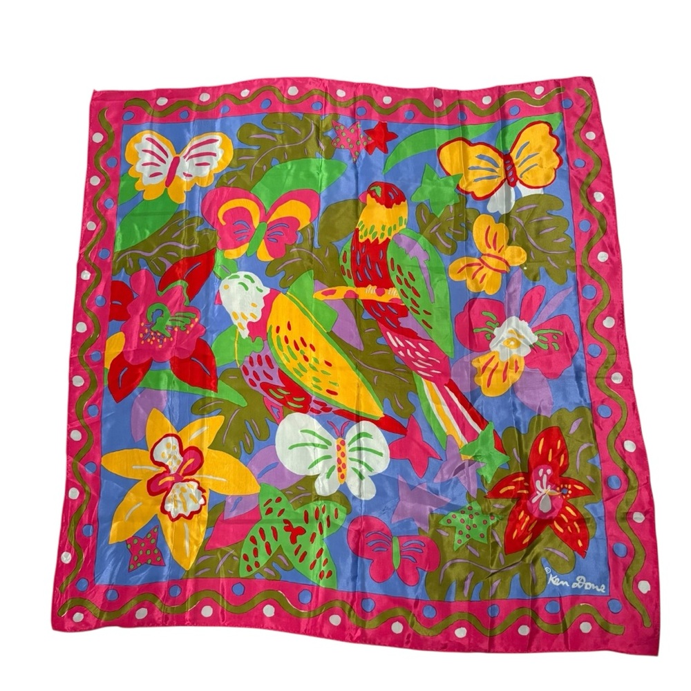 Ken Done Silk Scarf with Tropical Design